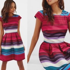 Ted Baker Rozah Blushing Bouquet Striped Dress 3 (US 8) For Flare Party Pockets